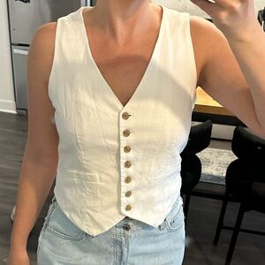 White Linen Button-Up Vest